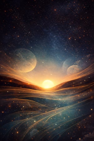 Cosmic sunrise over celestial waves